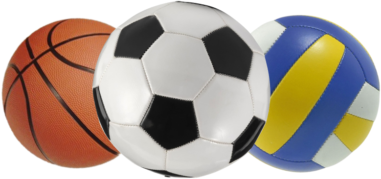 A basketball, a soccer ball and a volleyball